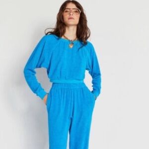 Suzie Kondi turquoise soft cotton velour stretch cropped crew top